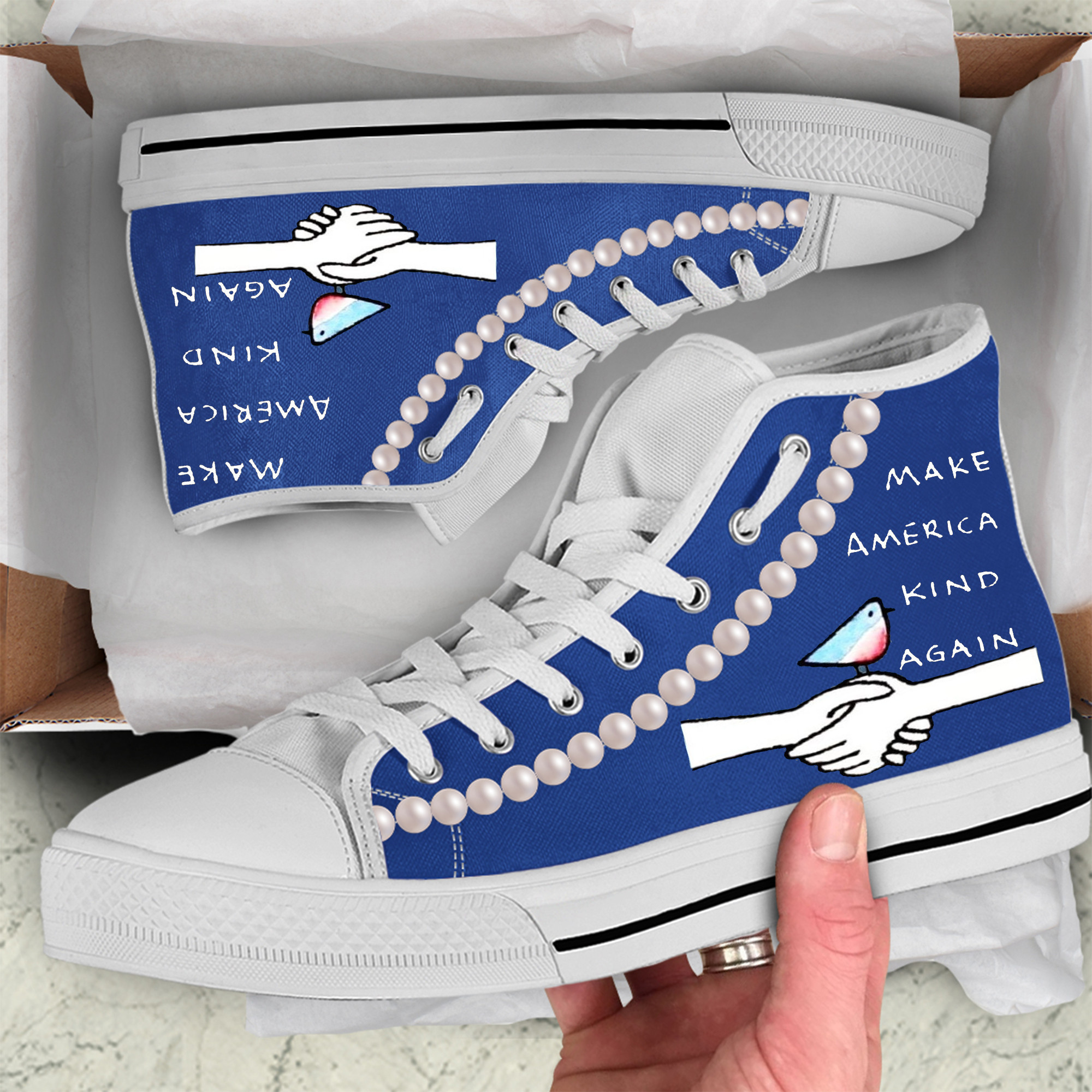 Make America Kind Again Harris Walz High Top Shoes Chucks And Pearls Shoes Gifts For Voters