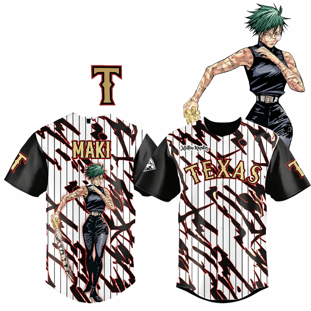 Maki Texas Rangers Jujutsu Kaisen 2026 Jersey Rangers Merch Best Gifts For Baseball Lovers