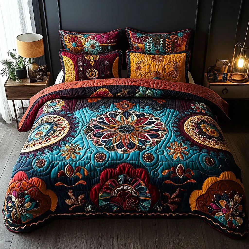 Mandala Dream Quilted Bedding Set Bedspreads King Bohemian Gift For Sister