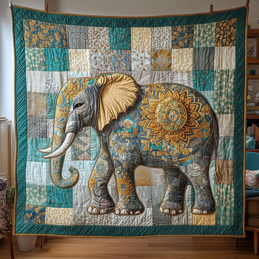 Mandala Elephant Block Quilt Premium Quilt Blanket Gift for Cozy Winter Nights