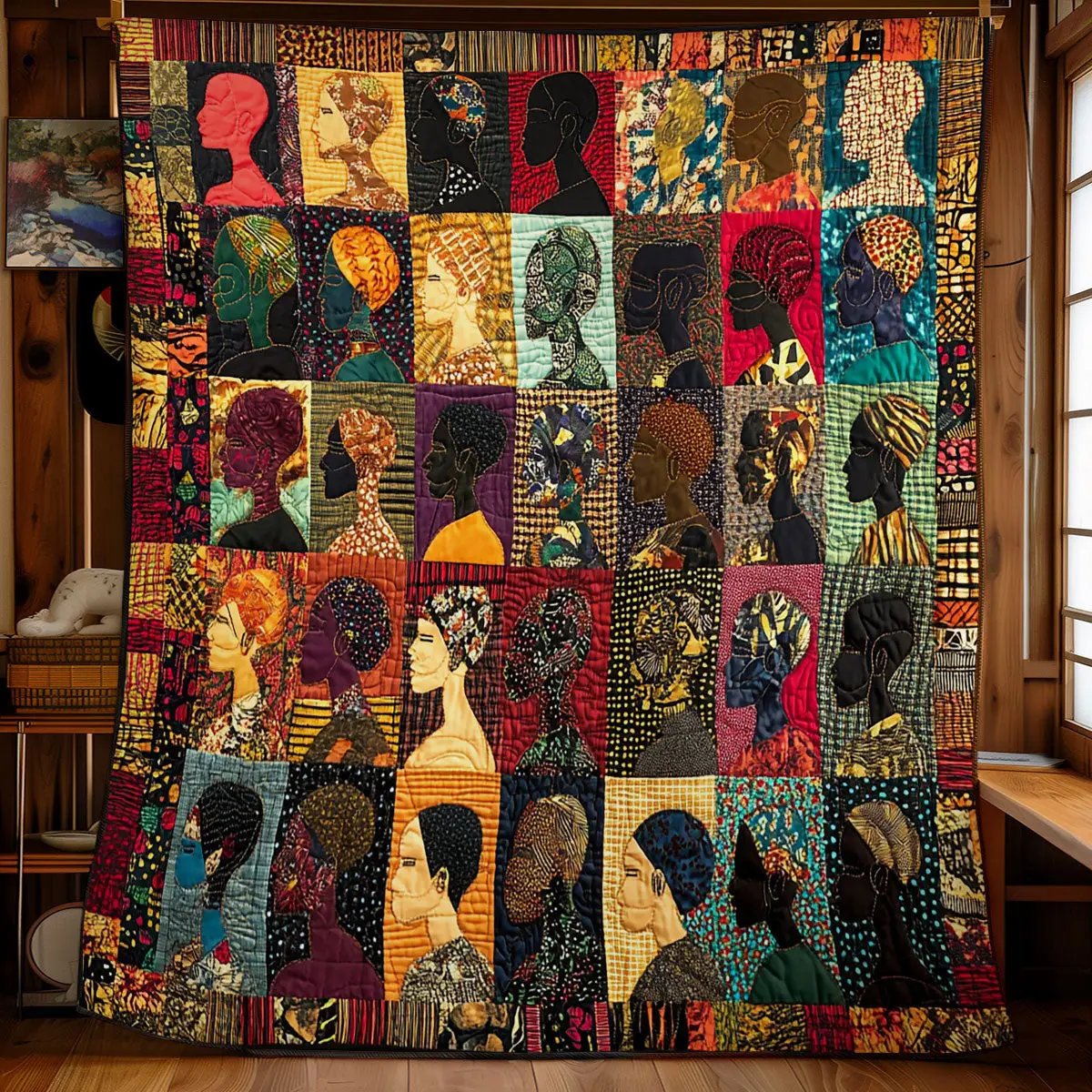 Many Faces One Spirit Quilt Blanket African Art Throw Blanket Patchwork Gifts For Native