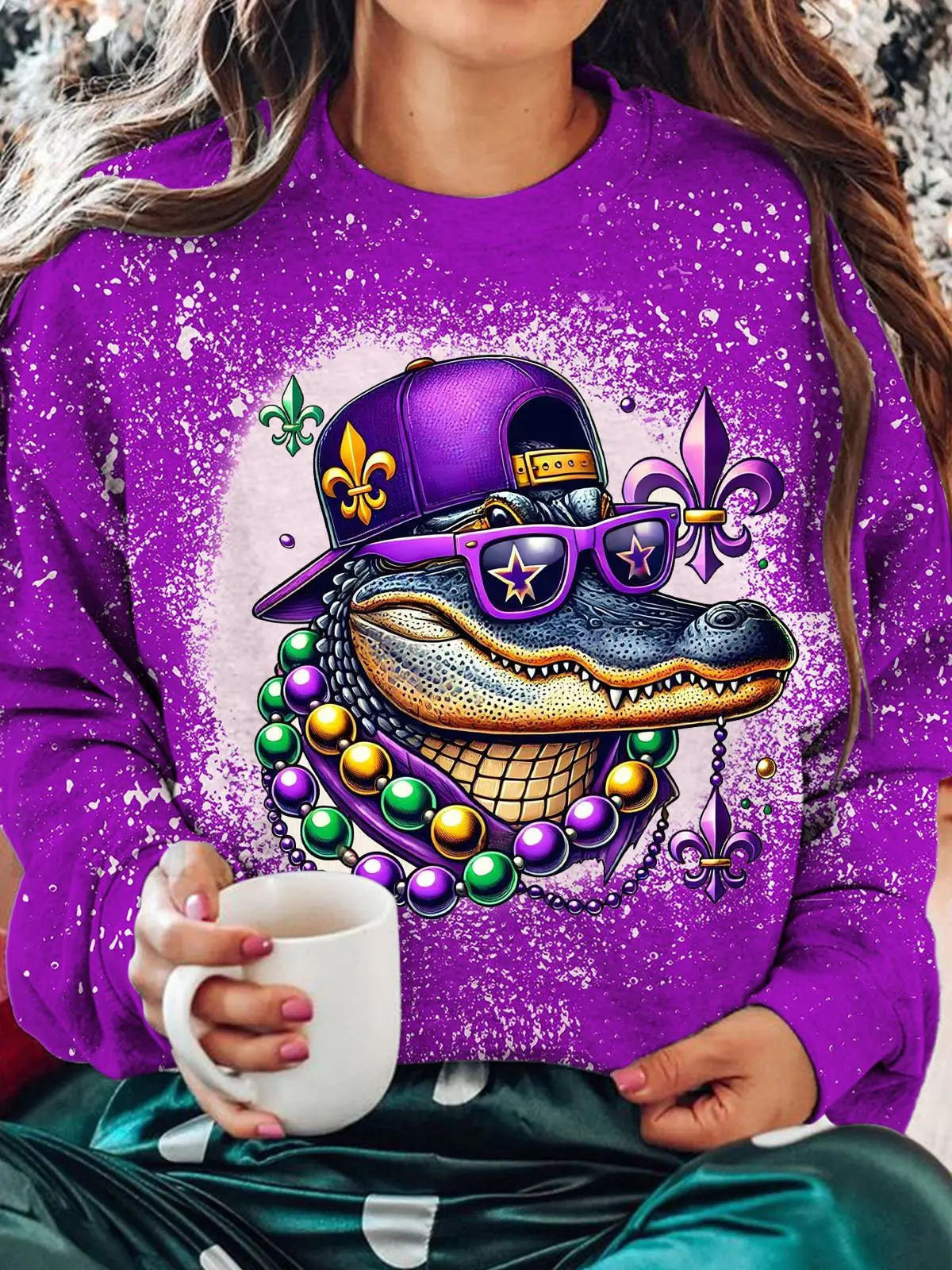 Mardi Gras Alligator Sweatshirt Galveston Mardi Gras 2026 Apparel Gifts For Her