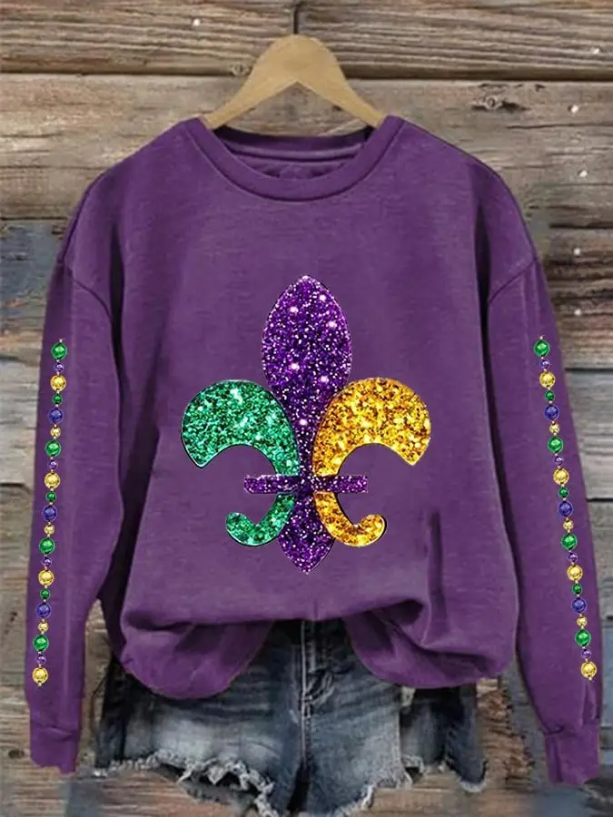 Mardi Gras Beads Fleur De Lis Sweatshirt Mardi Gras Outfits Carnival Gifts For Her
