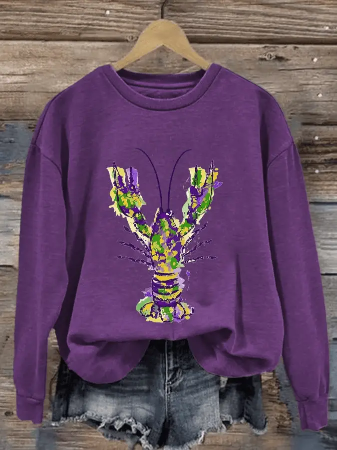 Mardi Gras Crawfish Sweatshirt Womens New Orleans Local Shop Carnival Gift