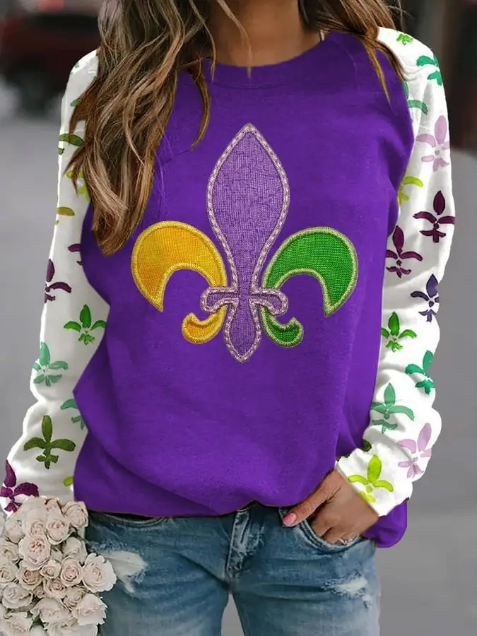 Mardi Gras Fleur De Lis Sweatshirt Galveston Mardi Gras Clothing Fat Tuesday Gifts