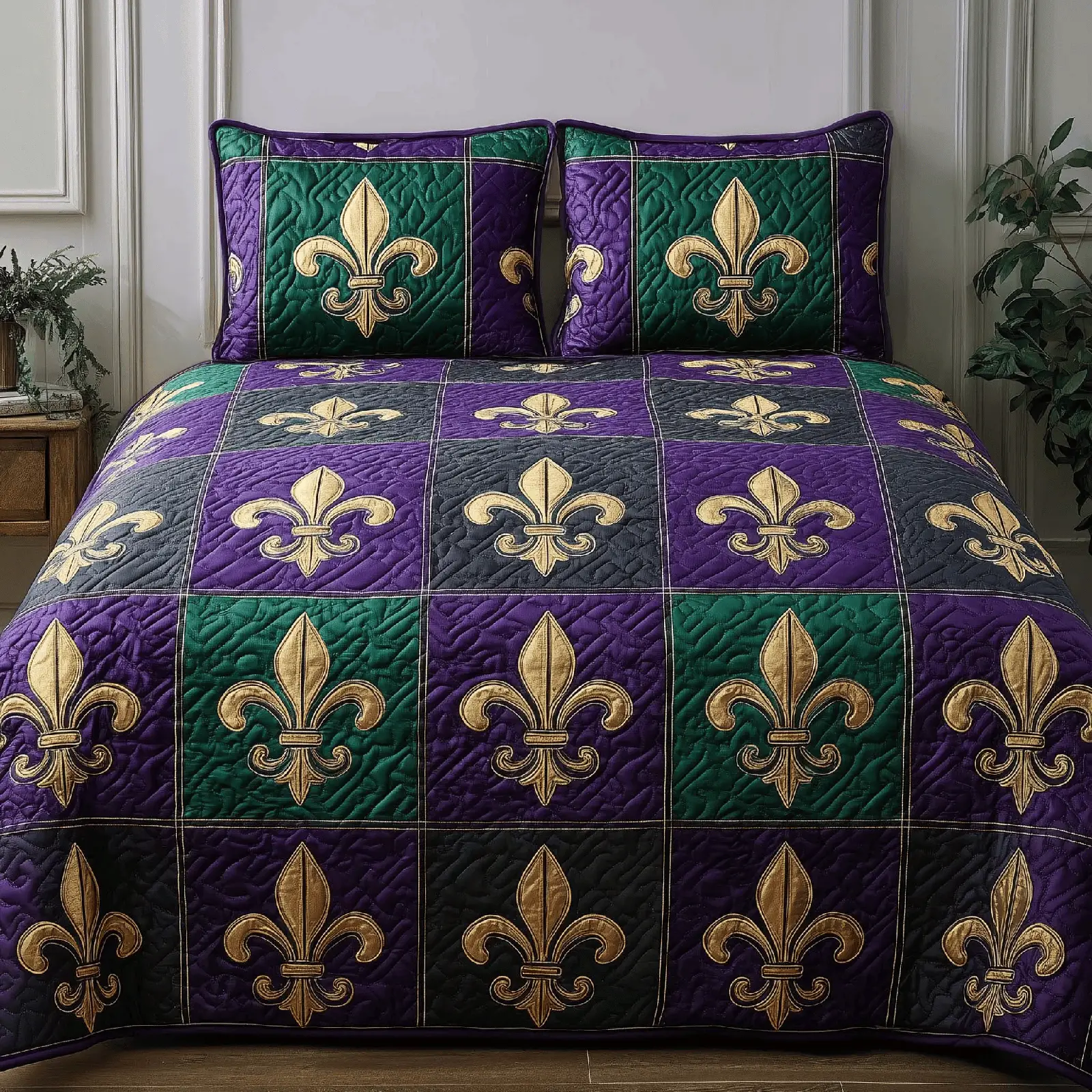 Mardi Gras Quilt Bedding Set Purple Comforter Sets New Orleans Themed Gift