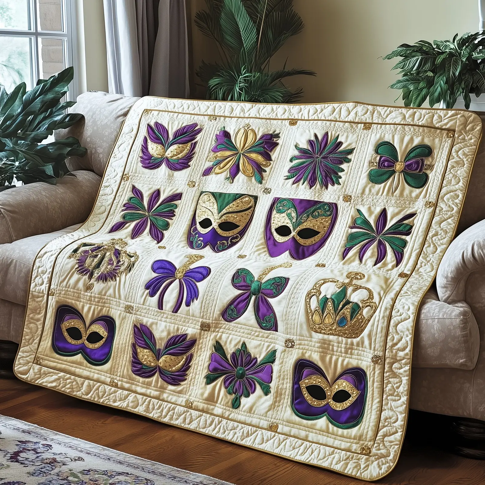Mardi Gras Quilted Blanket Mother's Day Gift Ideas For Wife