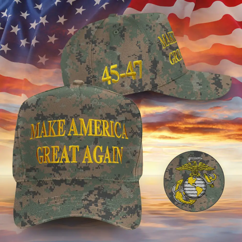 Marine Corps MAGA Hat Pro Trump 2024 Embroidered Camo Hat Donald Trump 45 47 Merch Headwear