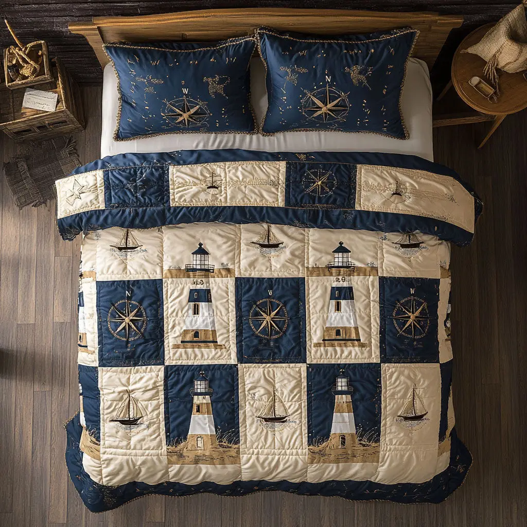Mariner's Patch Quilted Bedding Set Duvet Cover Bedspread Best Gifts Bedroom Decorative