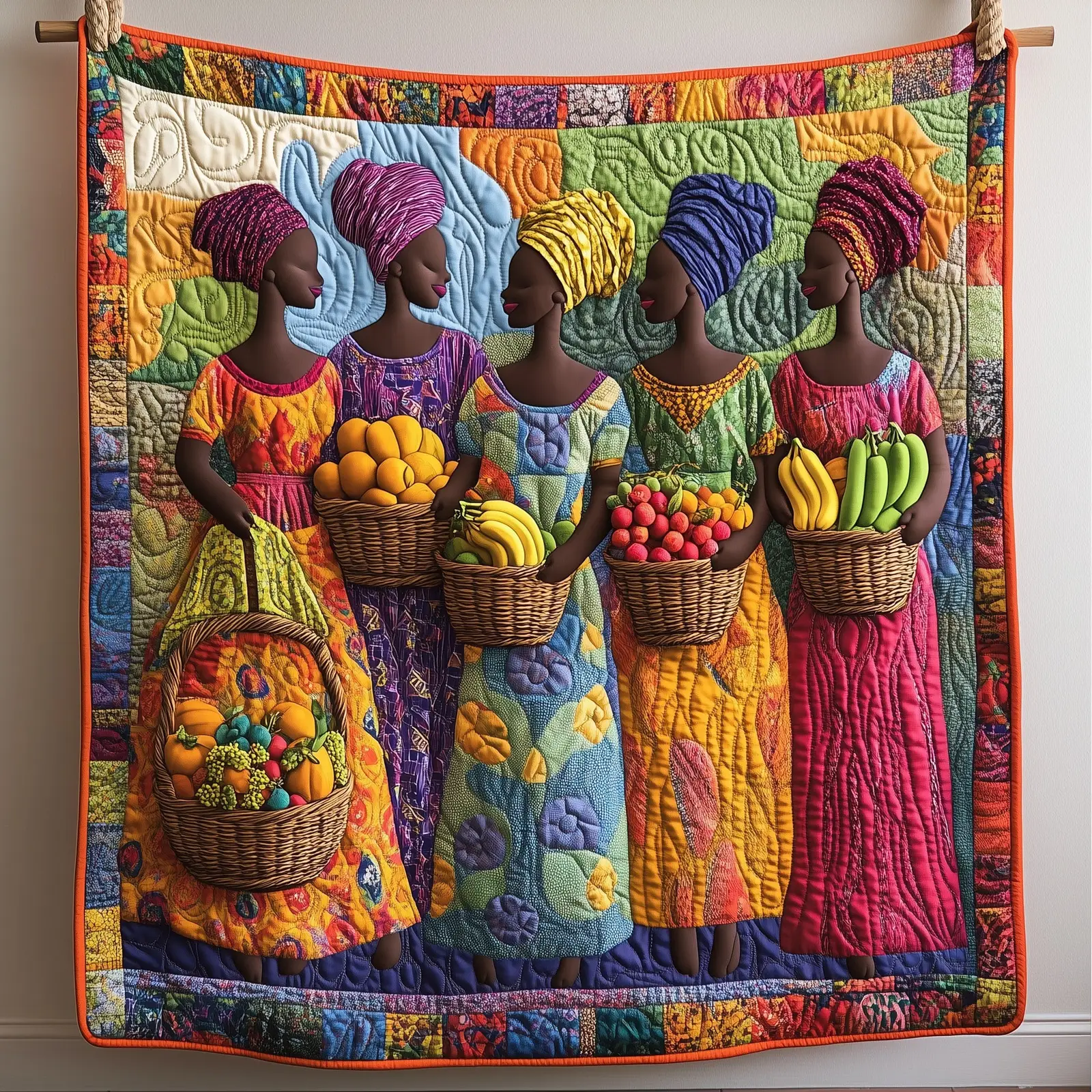 Market Queens Quilted Blanket Colorful Cultural Art Throw Melanin Gifts For Black Women