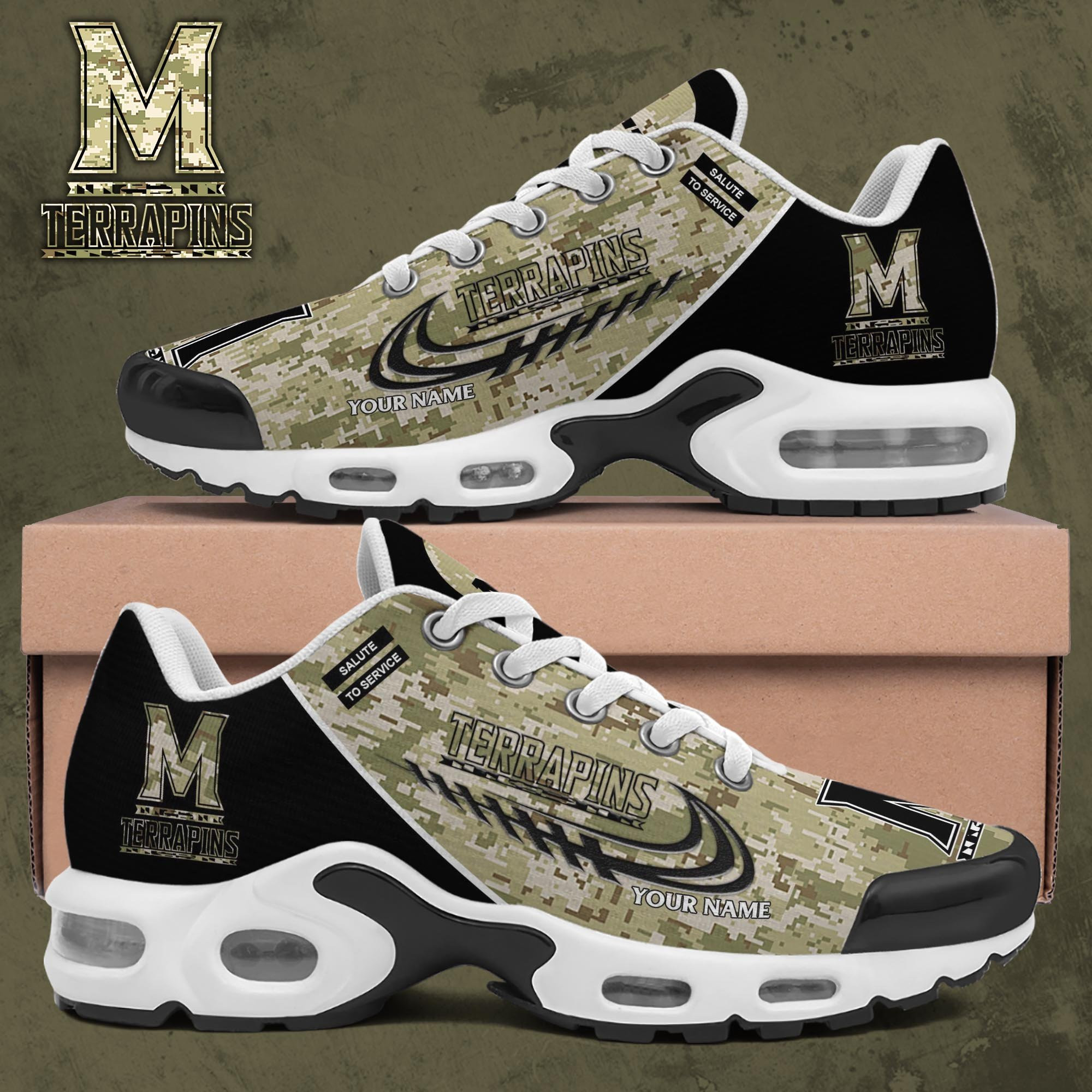 Maryland Terrapins Shoes 2025 Version Custom Name, Camouflage Shoes, Gifts For Football Lovers