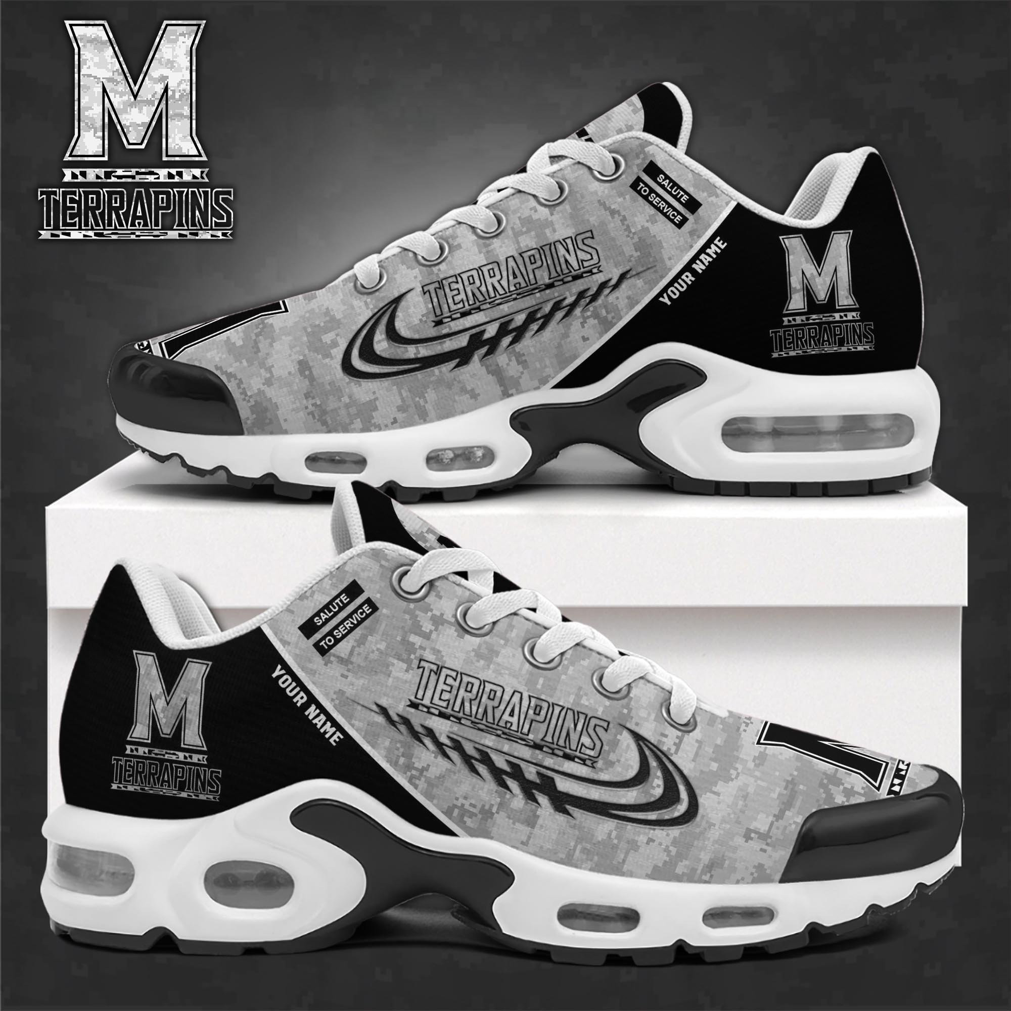 Maryland Terrapins Shoes 2025 Version Custom Name, Camouflage Shoes