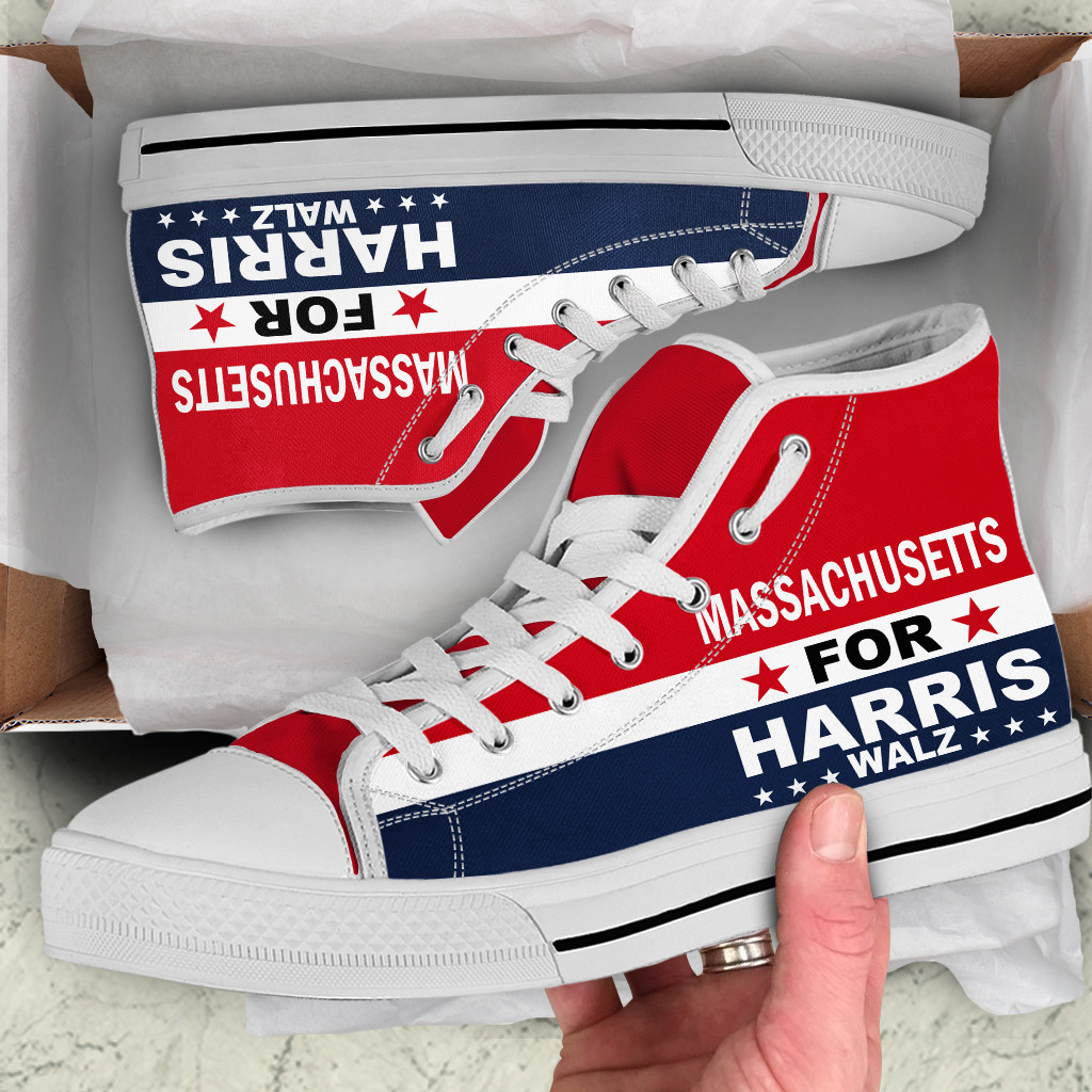 Massachusetts For Harris Walz 2024 High Top Shoes Vote Democracy Sneakers Kamala Political Campaign Merch