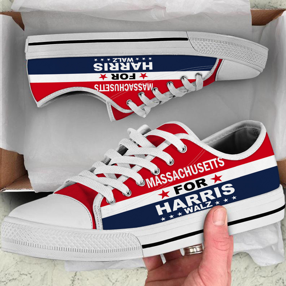 Massachusetts For Harris Walz 2024 Low Top Shoes Vote Democracy Sneakers Harris Political Campaign Merch