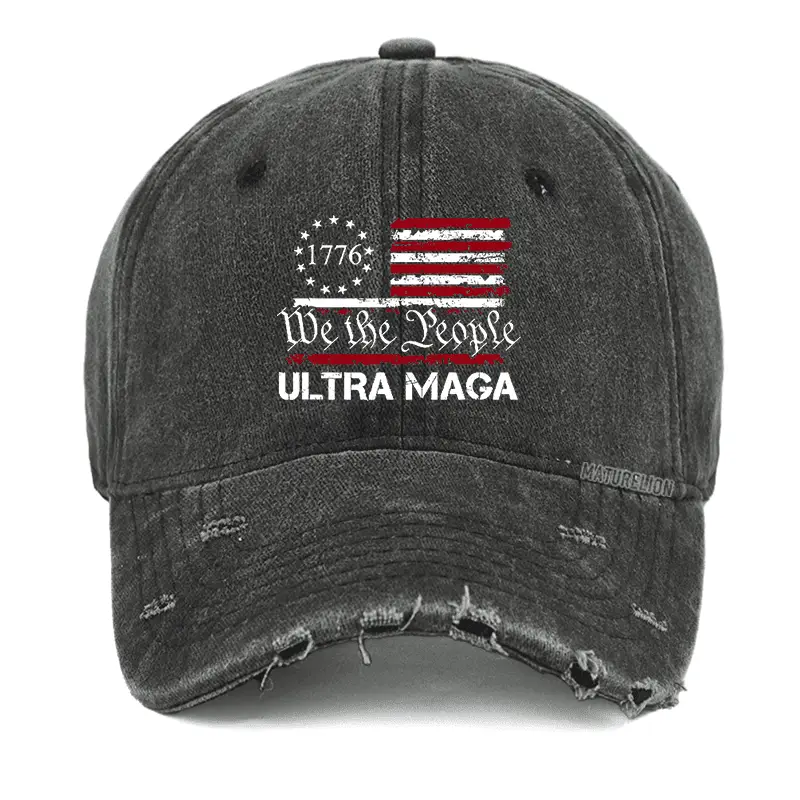 Maturewlion 1776 We The People American Flag Ultra Maga Washed Vintage Cap Men’s Funny Quote Sh