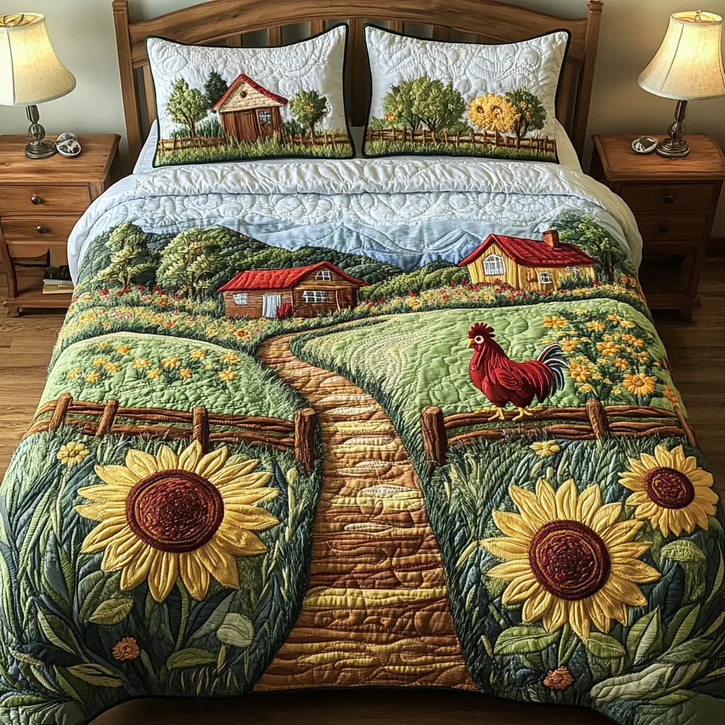 Meadow Path Quilted Bedding Set Beautiful Bedding Merch Gift for a Peaceful Sleep
