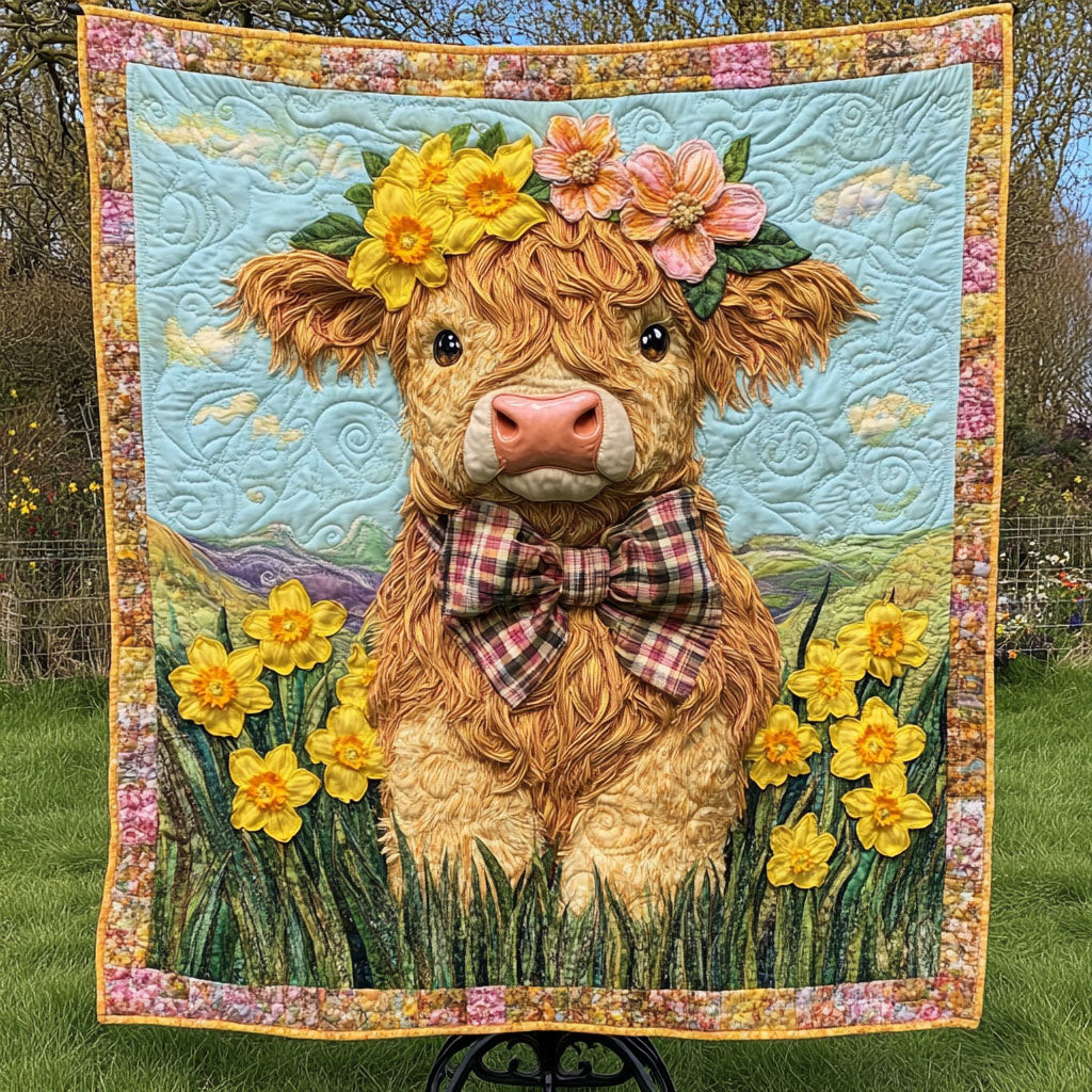 Meadow Princess Bloom Quilted Blanket Bed Christmas Decor Gifts For Highland Cow Lovers Meadow Princess Bloom Quilted Blanket Bed Christmas Decor Gifts For Highland Cow Lovers - Image 1