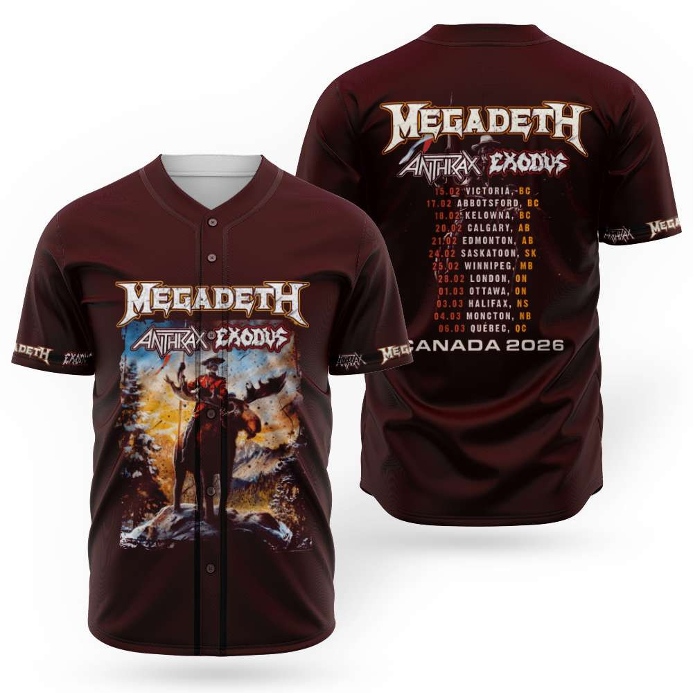 Megadeth Anthrax Exodus Canada 2026 Tour Baseball Jersey Megadeth Merch Gifts For Music Fans