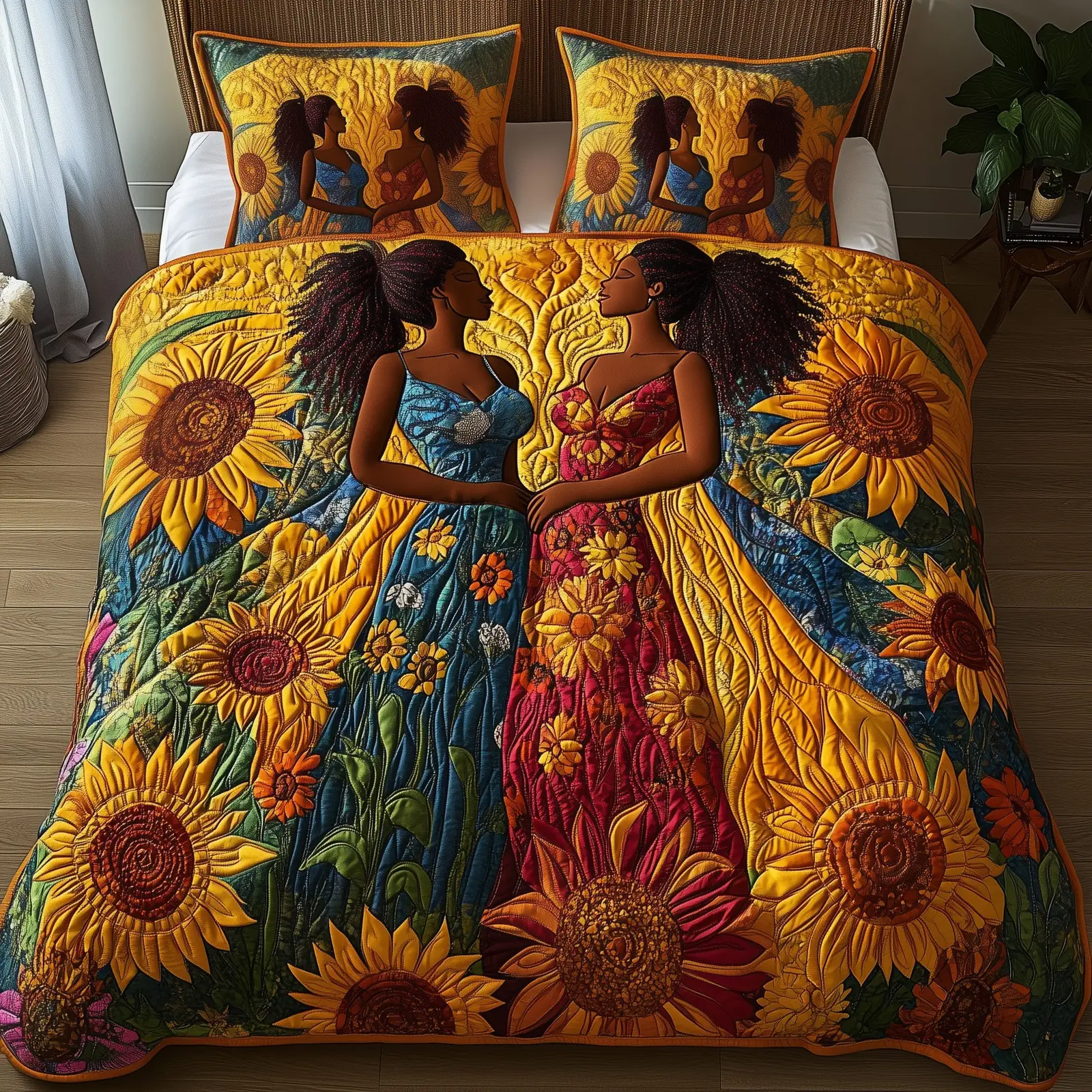 Melanin Heritage Quilted Bedding Set Striped Design