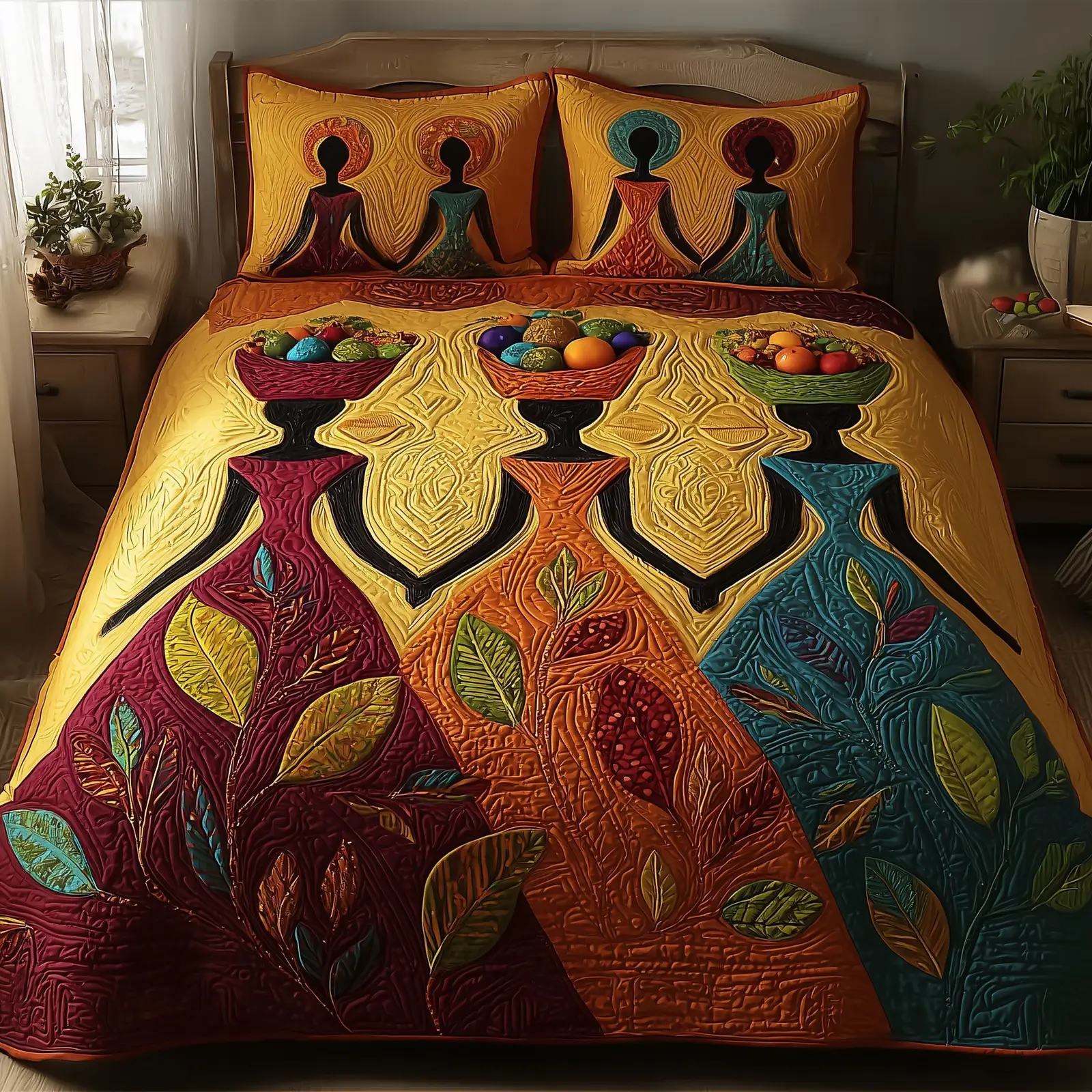 Melanin Quilted Bedding Set Bohemian Vibe