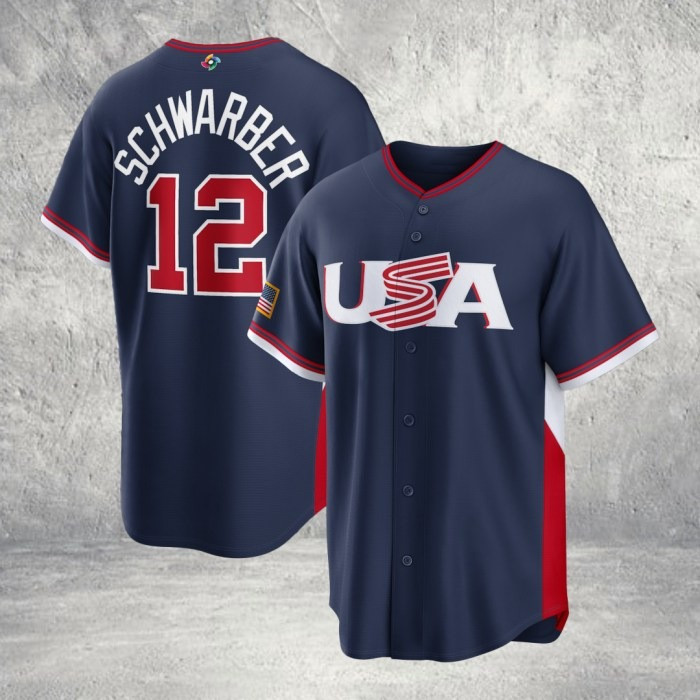 Men’s USA Baseball Kyle #12 Schwarber 2026 World Baseball Classic Road Stadium Jersey Navy