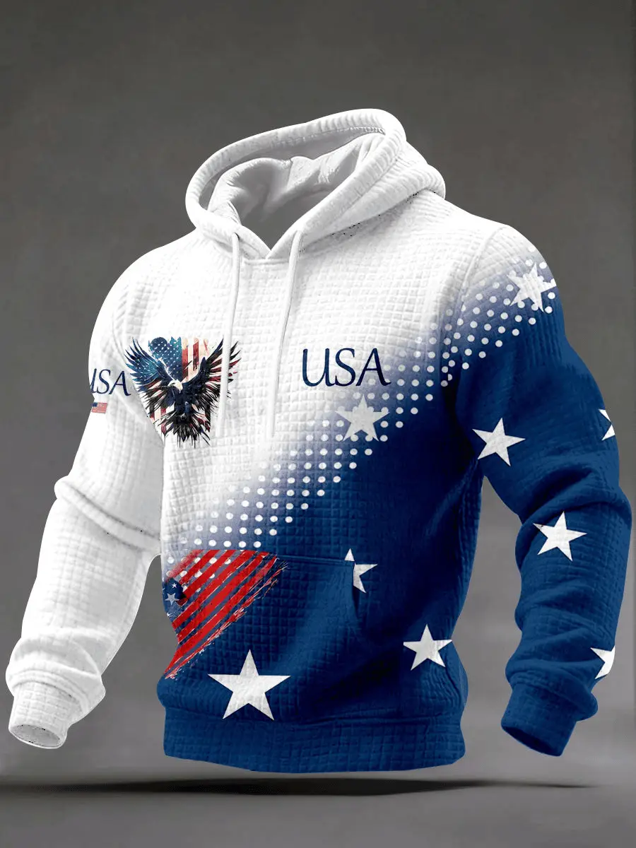 Men’s USA Eagle Waffle Hoodie American Flag Design Hoodie Gift for Son