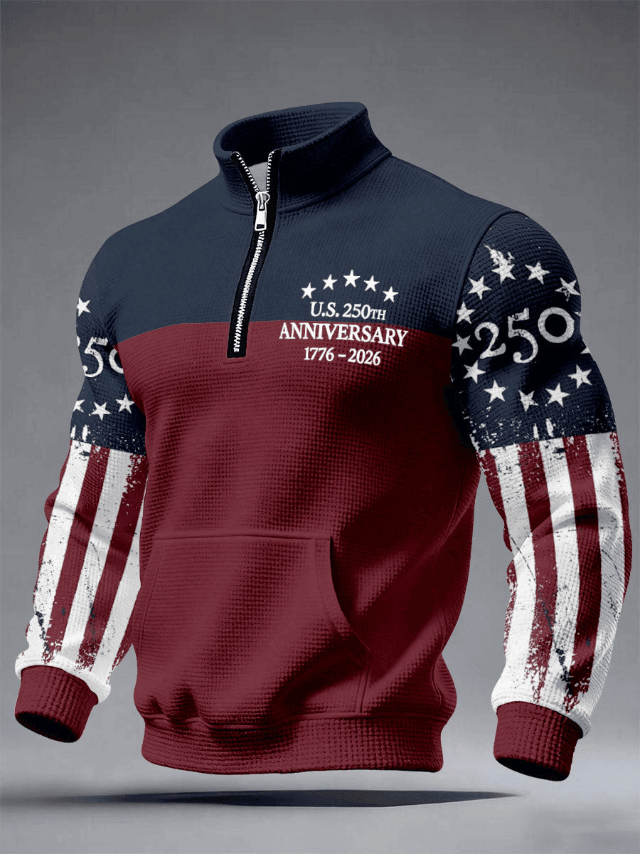 Men's 250 Years 1776-2026 Waffle Knit Sweatshirts American Flag Print Gift for Dad