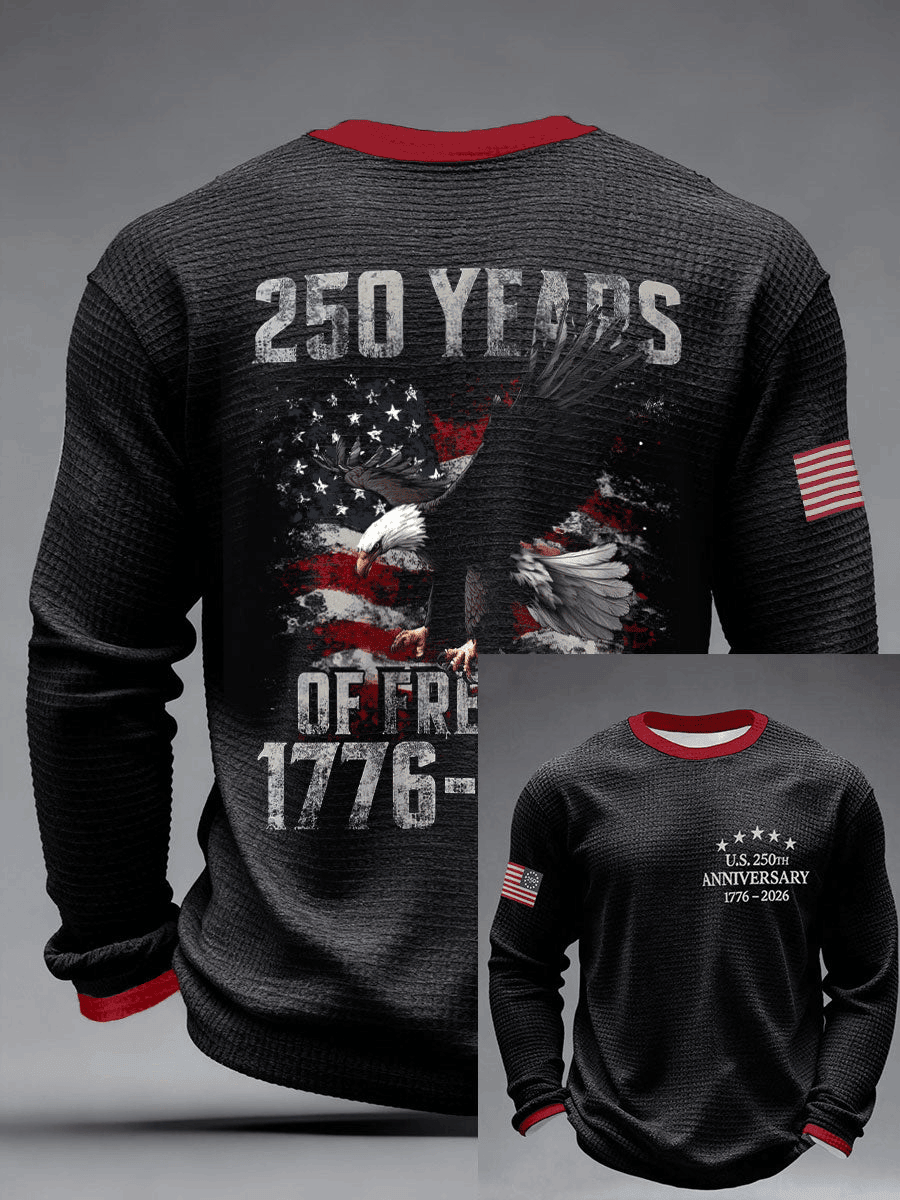 Men's 250 Years of Freedom 1776-2026 Waffle Long Sleeve Shirts Birthday Gift for Dad