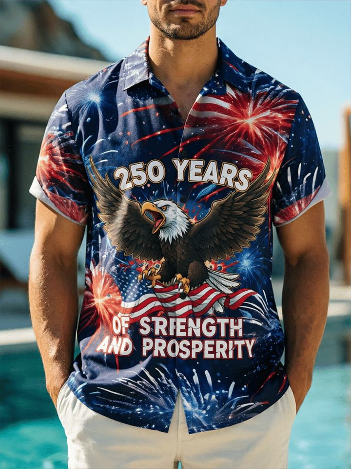 Men's 250 Years of Strength & Prosperity Hawaiian Shirt July 4 Apparel Fathers Day Ideas