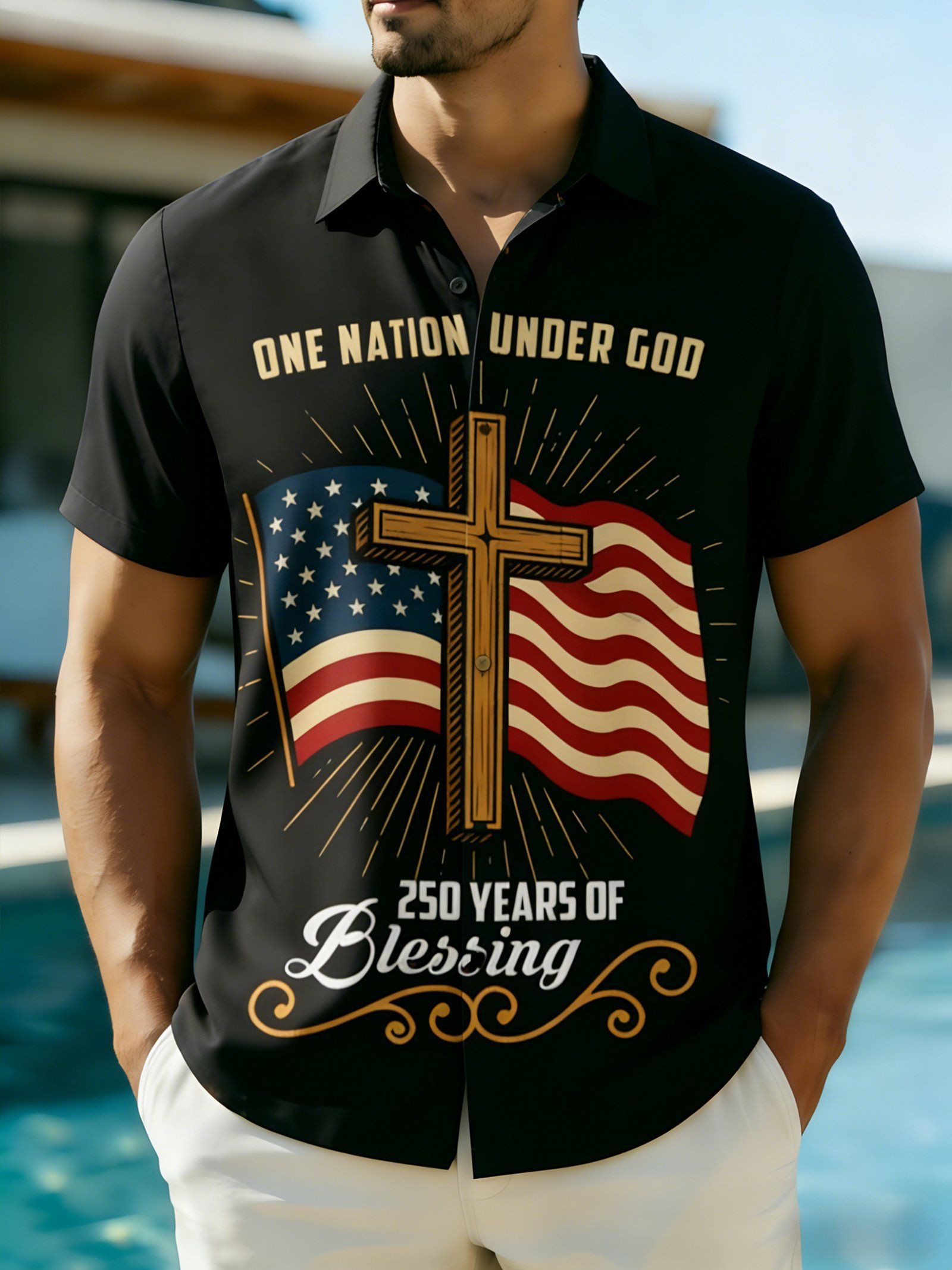 Men's 250th Anniversary Hawaiian Shirt One Nation Under God Clothes Best Gifts For Dad