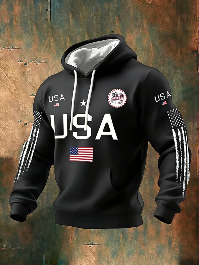 Men's 250th Anniversary Hoodie American Flag Print Patriotic Gift for Son