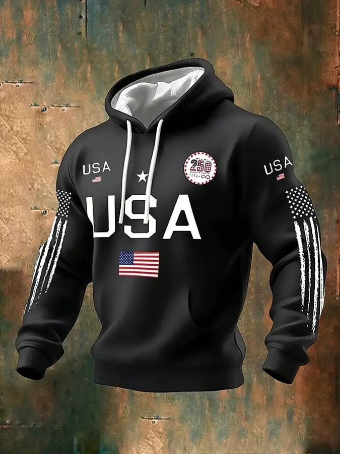 Men's 250th Anniversary Hoodie American Flag Print Patriotic Gift for Son