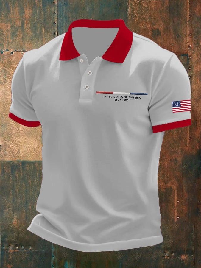 Men's 250th Anniversary Polo Shirt American Flag Print Fourth of July Merch