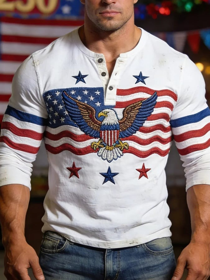 Men's American 250th Anniversary Long Sleeve Shirt Patriotic Eagle Clothing Gift For Men