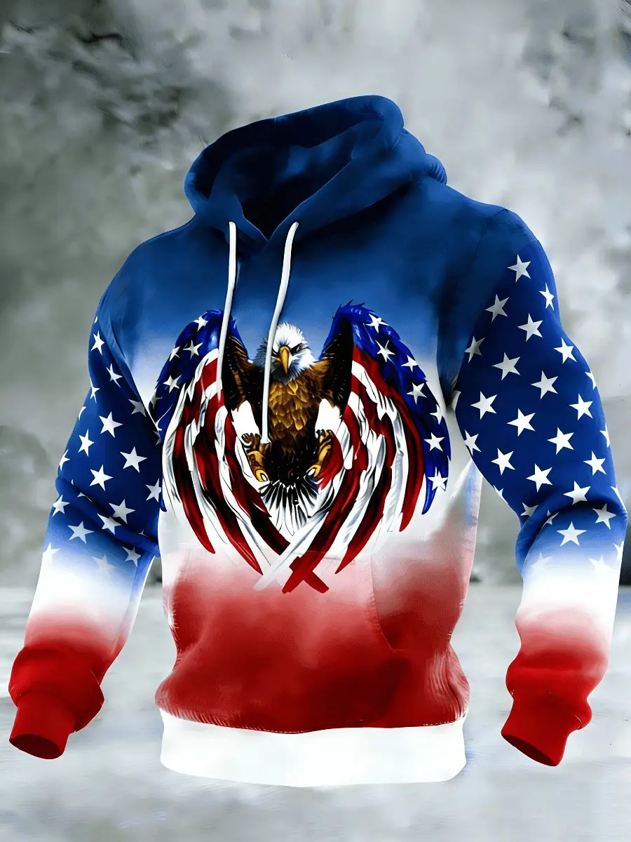 Men's American 250th Anniversary Print Hoodie American Flag Print Patriotic Gift Ideas