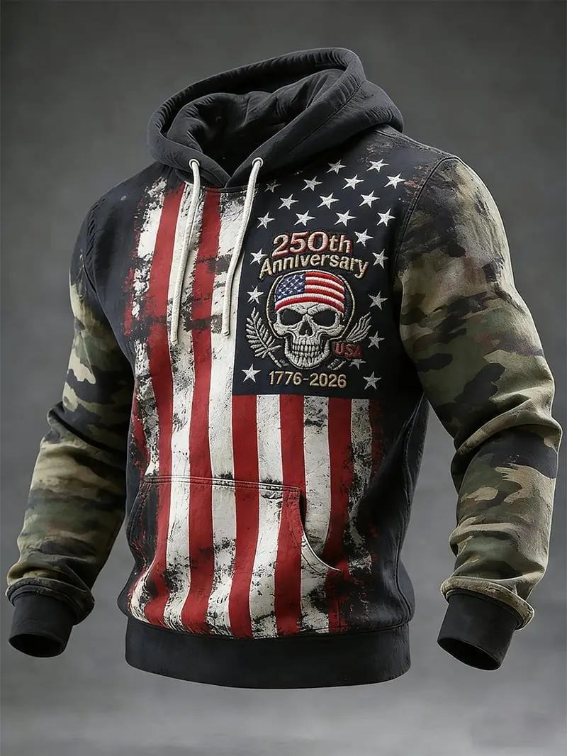 Mens American Flag 250th Anniversary Hoodie Patriotic Camo Pullover Sweatshirt Gift