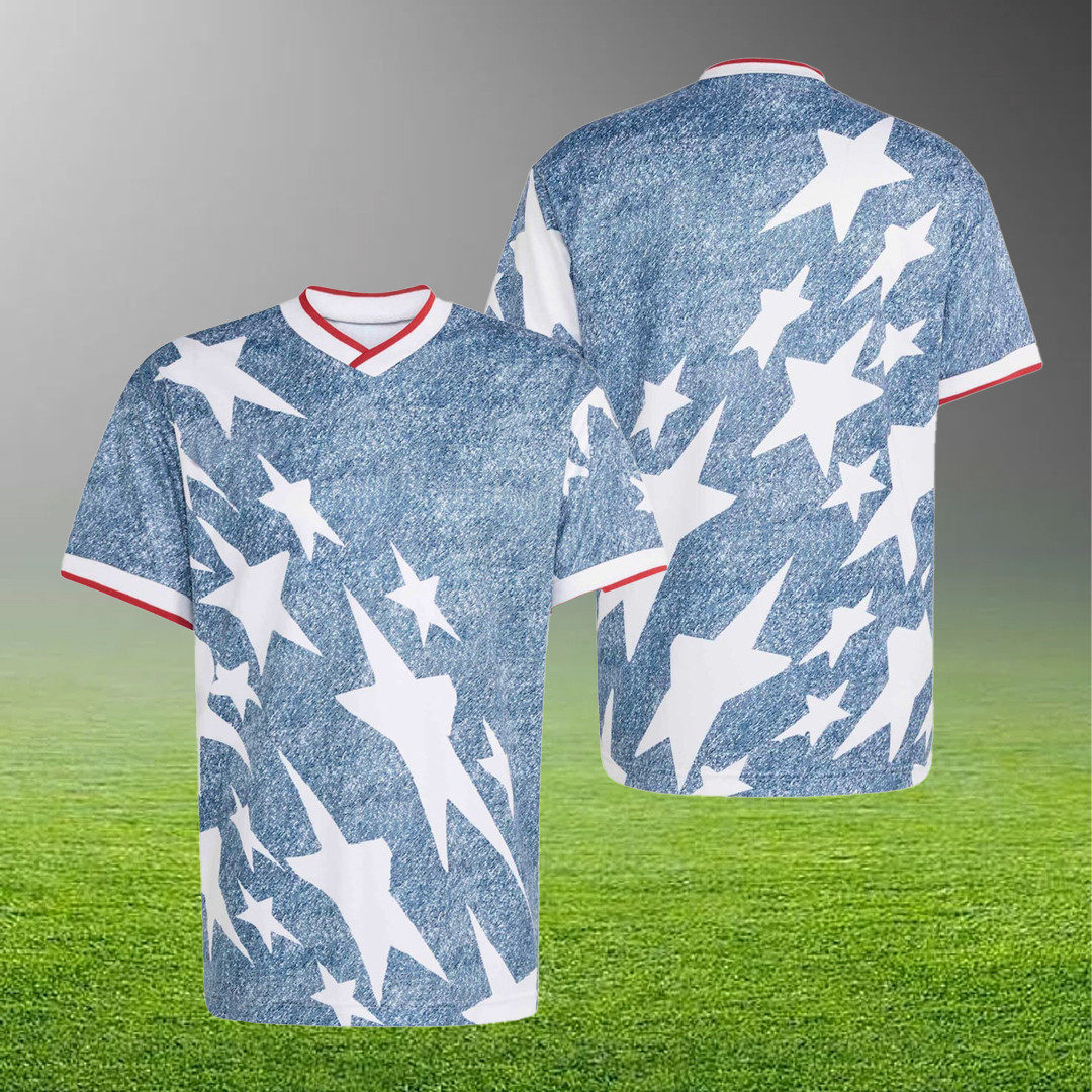 Men's Blue USA 1994 Denim Faux Graphic Football Jersey 2026 World Cup USA Gear