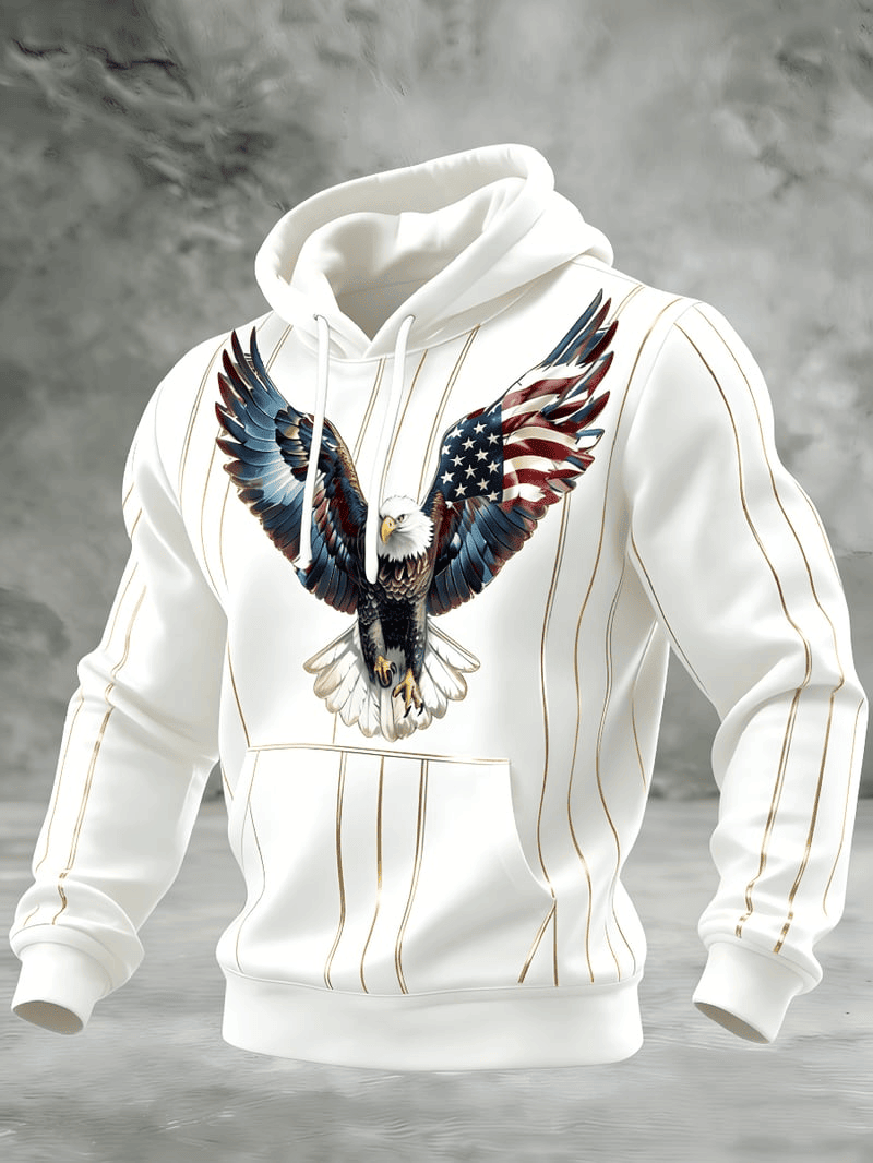 Men's Casual American 250th Anniversary Print Hoodie USA Eagle Design Gift for Dad