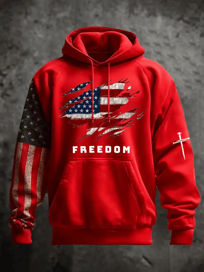 Men's Casual Freedom American Flag Print Hoodie Freedom Charlie Kirk Hoodie Patriotic Gift for Him