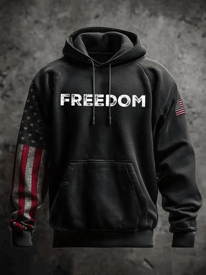 Men's Casual Freedom Flag Print Long-sleeved Hooded Sweatshirt Charlie Kirk Freedom Hoodie