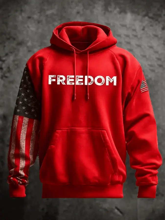 Men's Casual Freedom Flag Print Long-sleeved Hoodie Charlie Kirk Freedom Hoodie Patriotic Gift for Him