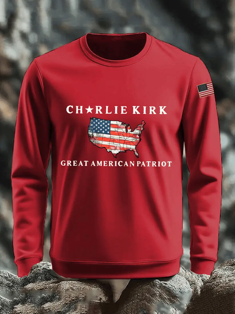 Men's Charlie Kirk Printed Sweatshirt Great American Patriot Casual Sweatshirt Men's Charlie Kirk Printed Sweatshirt Great American Patriot Casual Sweatshirt - Image 1
