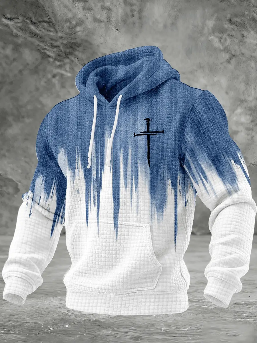 Men's Faith Print Waffle Hoodie Christian Hooded Sweatshirt Gift for Husband