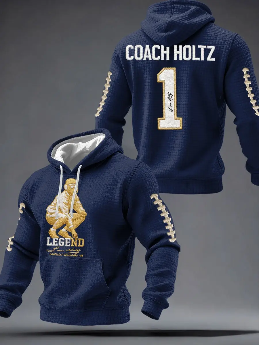 Men's Football Legend Coach Holtz Hoodie Print Memmorial Gift for ND Football Fans Men's Football Legend Coach Holtz Hoodie Print Memmorial Gift for ND Football Fans - Image 1
