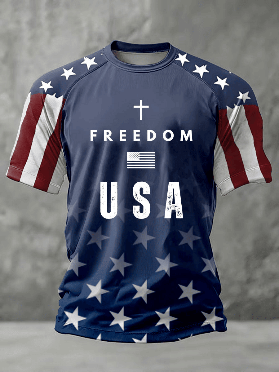 Men's Freedom 250th Anniversary Printed T-Shirt American Flag Design Gift for Him Men's Freedom 250th Anniversary Printed T-Shirt American Flag Design Gift for Him - Image 1