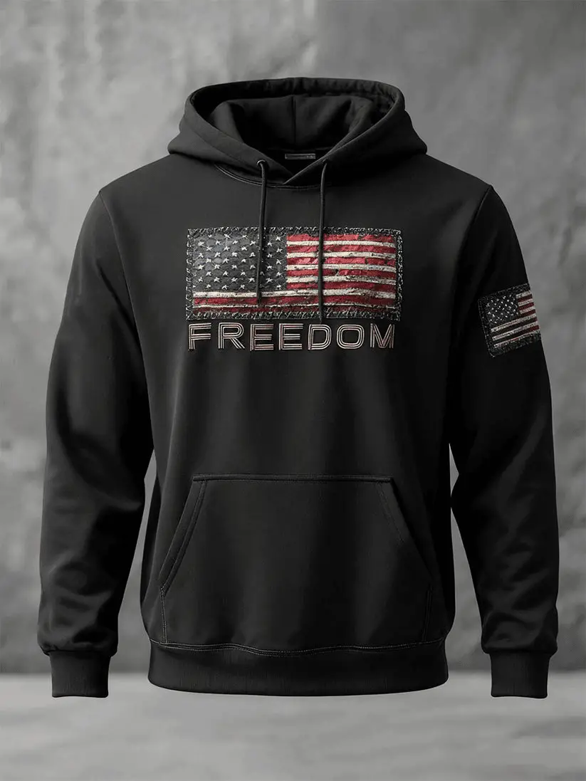 Men's Freedom Printed Casual Hoodie Charlie Kirk Freedom Hoodie Patriotic Gift for Men