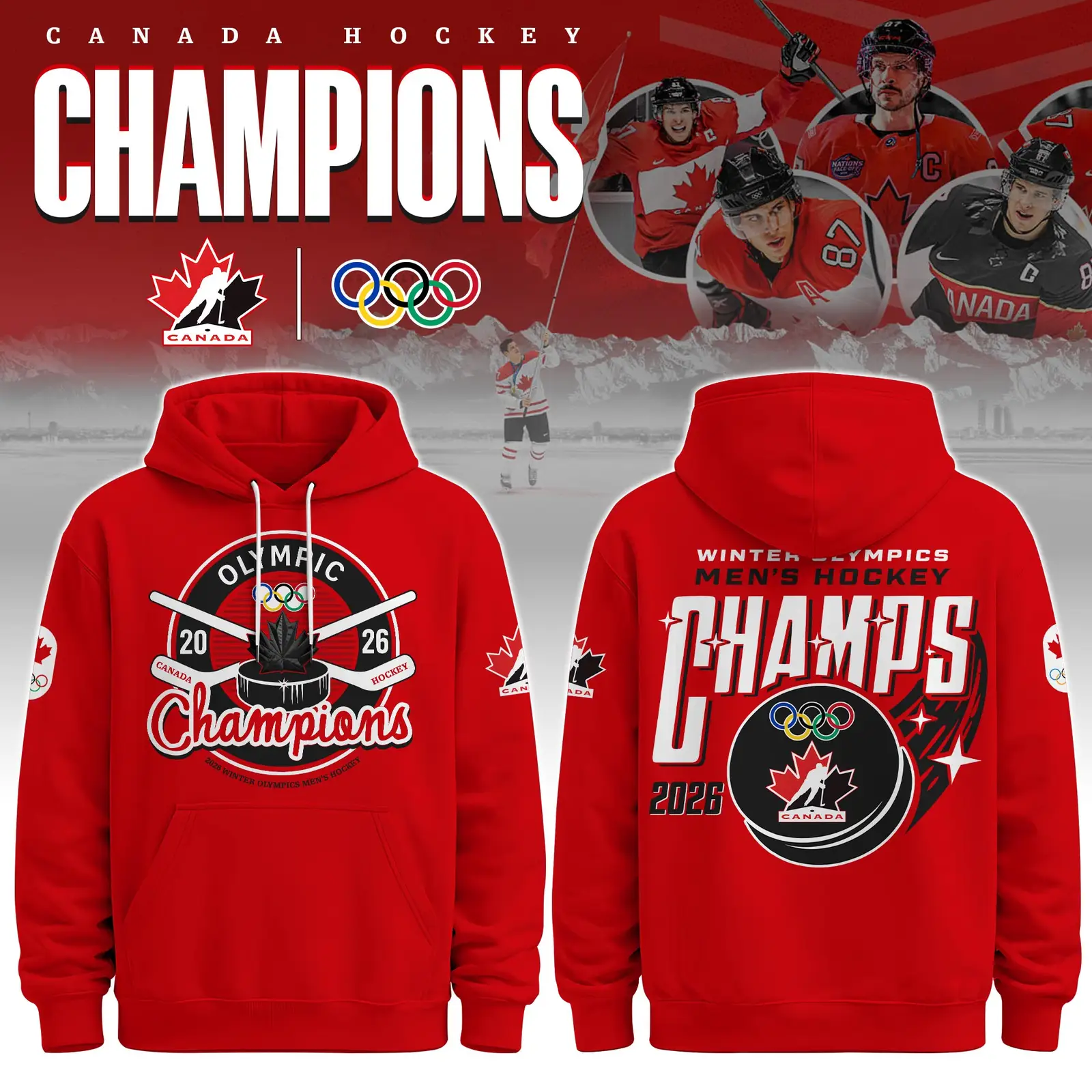 Men's Hockey Milano Cortina Olympics Champions 2026 Hoodie Team Canada Hockey Apparel