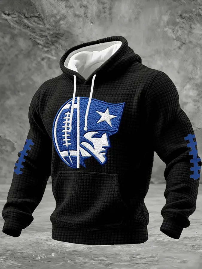 Men's New England Football Waffle Hoodie Print Game Day Clothing for Football Fans
