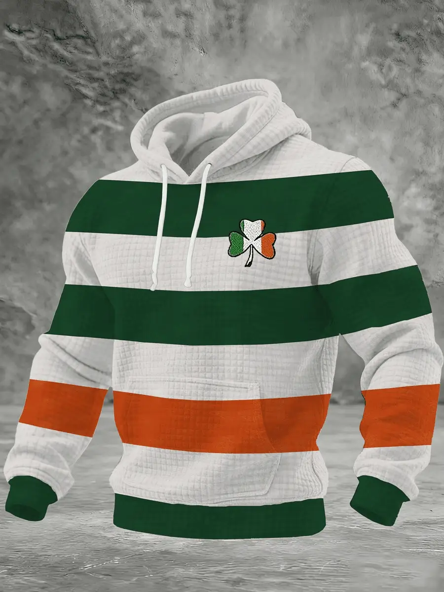 Men's Retro St Patrick's Day Printed Waffle Hoodie Carnival Gift Ideas