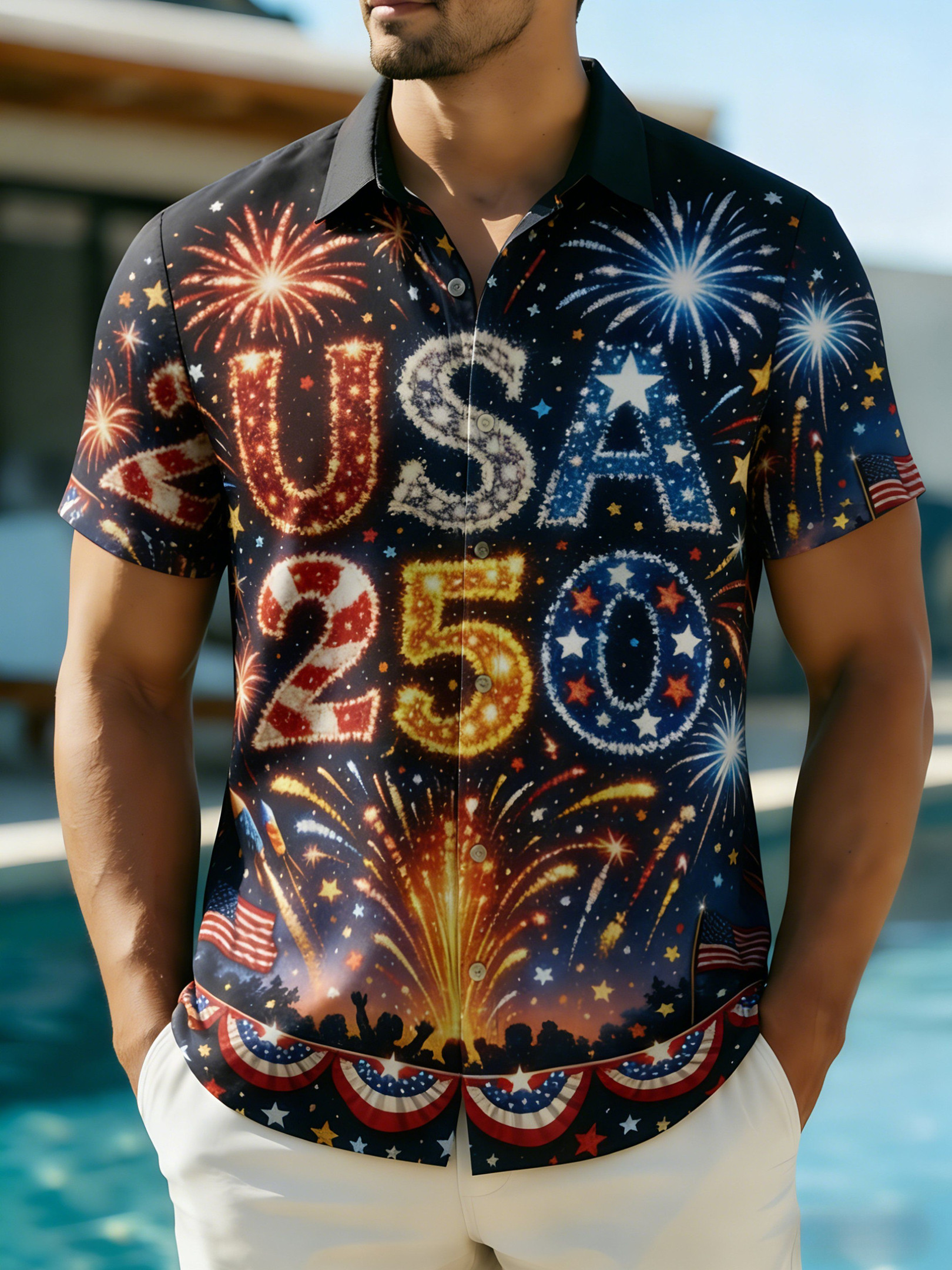 Men's USA 250Th Anniversary Hawaiian Shirt 4Th Of July USA 250 Celebration Father’s Day Gifts